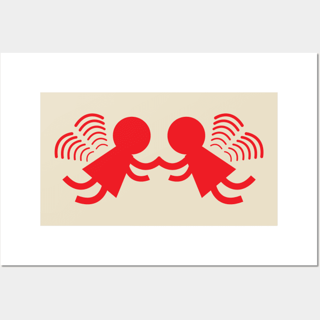 Red Angel Twins Holding Hands Wall Art by Robin Studio